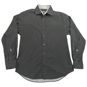 Bugatchi Shaped Fit Black White Micro Dot Button Down Shirt - M